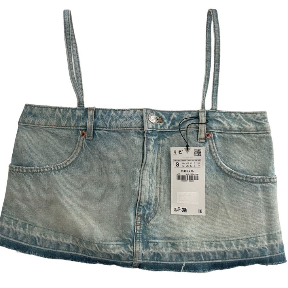 ZARA Crop Top Size Small Denim Sleeveless Raw Hem New with tags - Picture 8 of 11